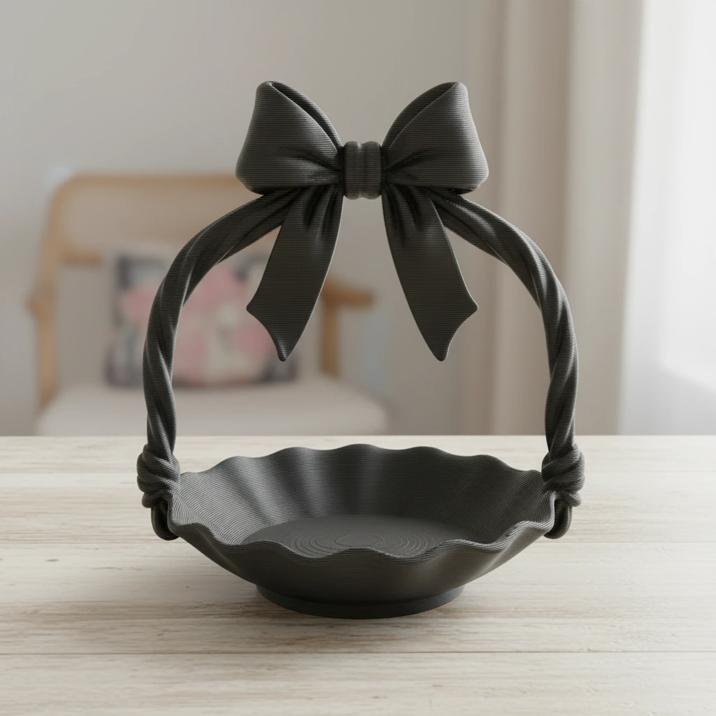 Suport Bijuterii Decorativ Tip Coșuleț cu Mâner Fundă - imagine 2