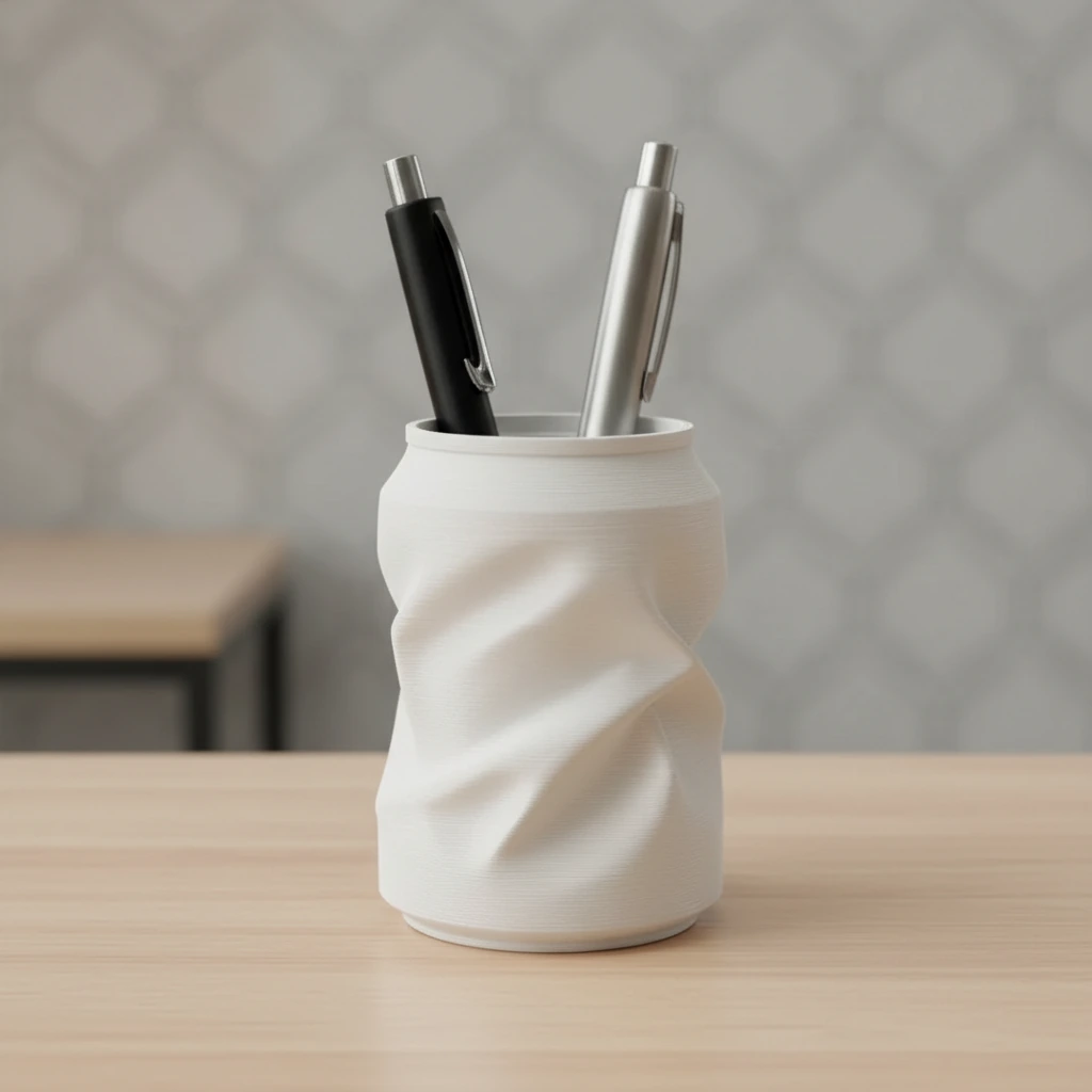 Suport Pixuri Design Cutie Deformată Imprimat 3D - Organizator Birou Modern