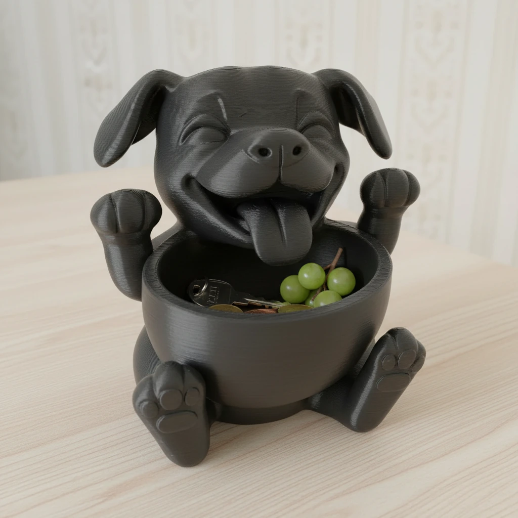 Bol Decorativ Cățeluș Vesel pentru Chei și Obiecte Mici, 15cm - culoare black scene, produs imprimat 3D Vibecraft