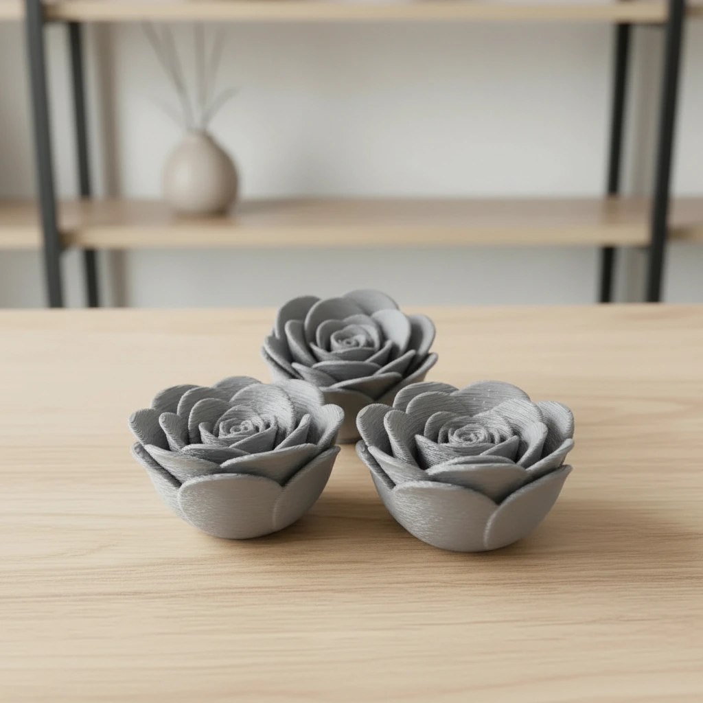 Set 3 Trandafiri Decorativi Imprimare 3D Obiect Ornamental - culoare vibecraft Set 3 Trandafiri Decorativi Imprimare 3D Obiect Ornamental gray scene, produs imprimat 3D Vibecraft