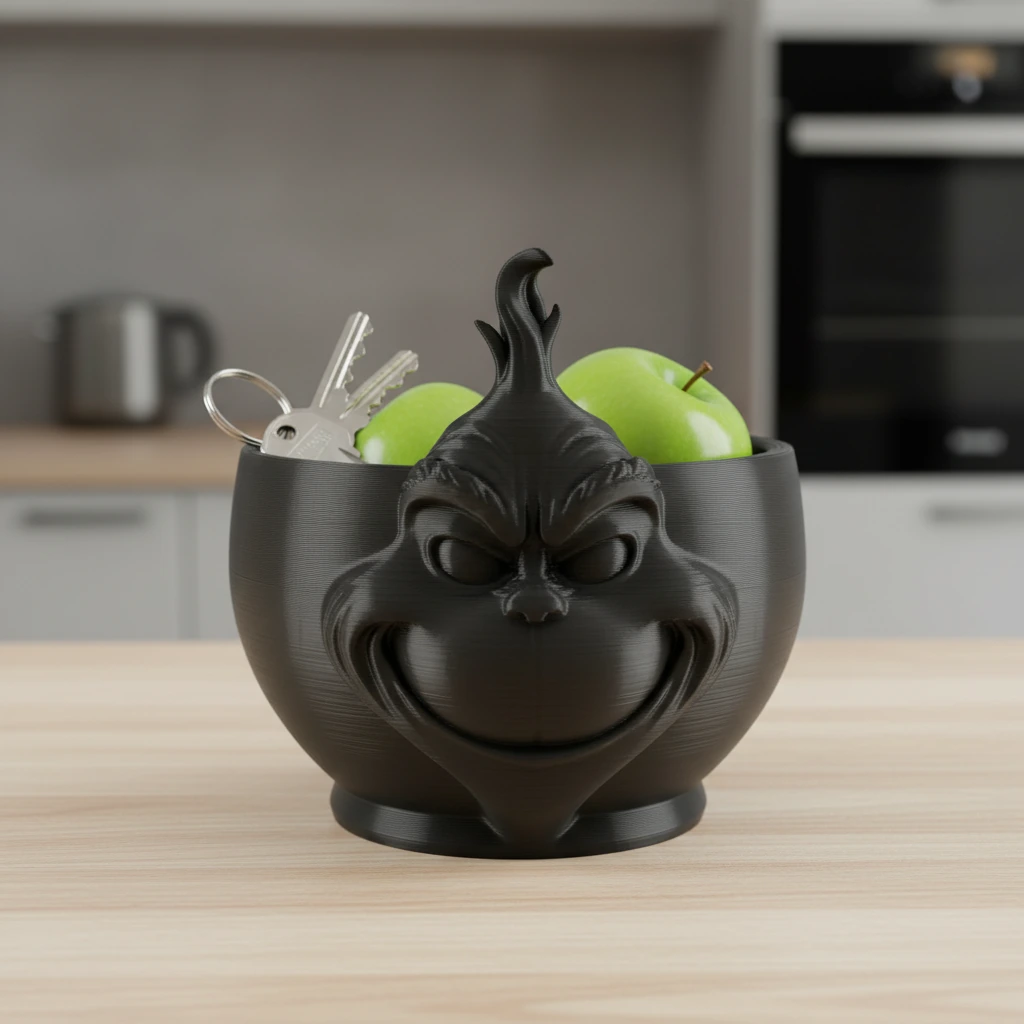 Bol Decorativ cu Zâmbet Grinch, 15 cm, Suport Obiecte Mici, Organizator Casă/Birou - culoare group, produs imprimat 3D Vibecraft
