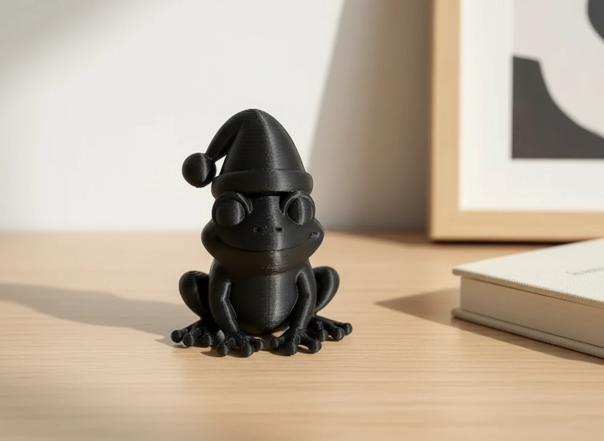 Figurină Decorativă Broască cu Căciuliță, Ornament Design Interior - culoare black scene, produs imprimat 3D Vibecraft