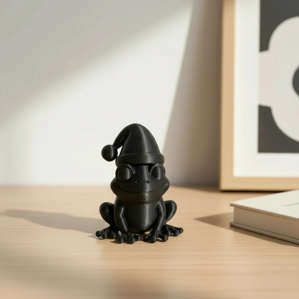 Figurină Decorativă Broască cu Căciuliță, Ornament Design Interior - Negru compozit mat, imprimare 3D Vibecraft