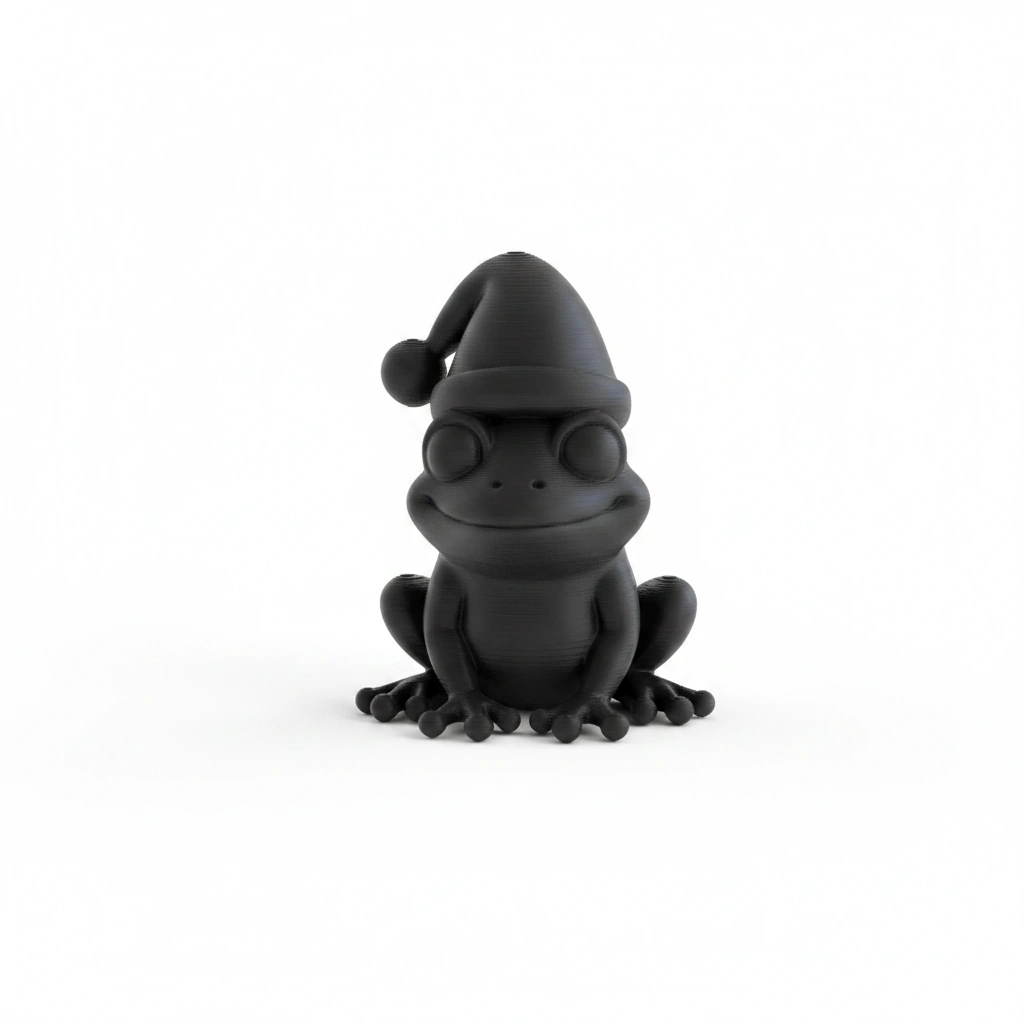 Figurină Decorativă Broască cu Căciuliță, Ornament Design Interior - Negru compozit mat, imprimare 3D Vibecraft