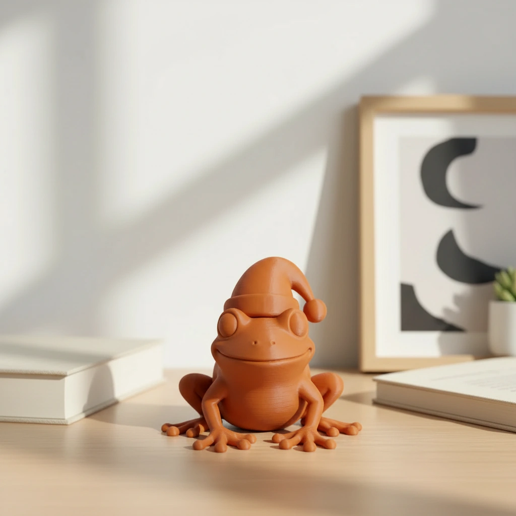 Figurină Decorativă Broască cu Căciuliță, Ornament Design Interior - Orange compozit mat, imprimare 3D Vibecraft