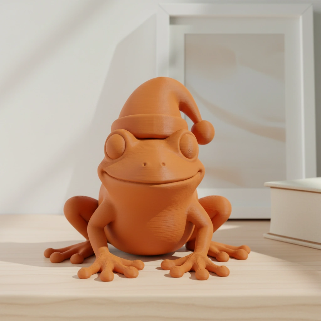 Figurină Decorativă Broască cu Căciuliță, Ornament Design Interior - Orange compozit mat, imprimare 3D Vibecraft