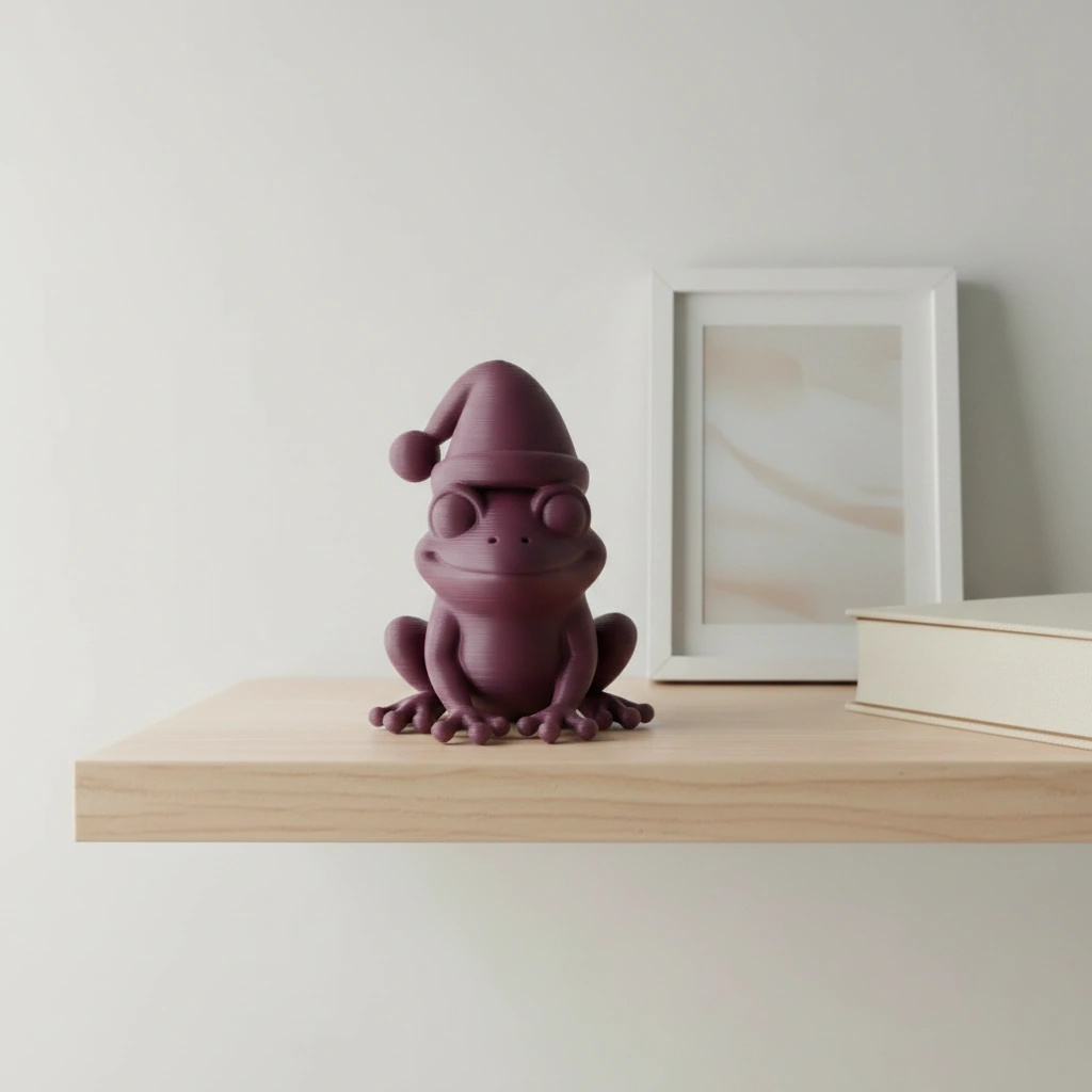 Figurină Decorativă Broască cu Căciuliță, Ornament Design Interior - Purple red compozit mat, imprimare 3D Vibecraft