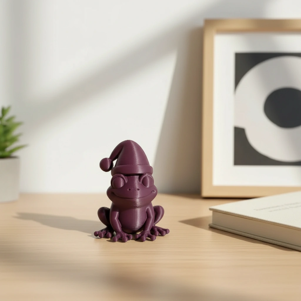Figurină Decorativă Broască cu Căciuliță, Ornament Design Interior - Purple red compozit mat, imprimare 3D Vibecraft