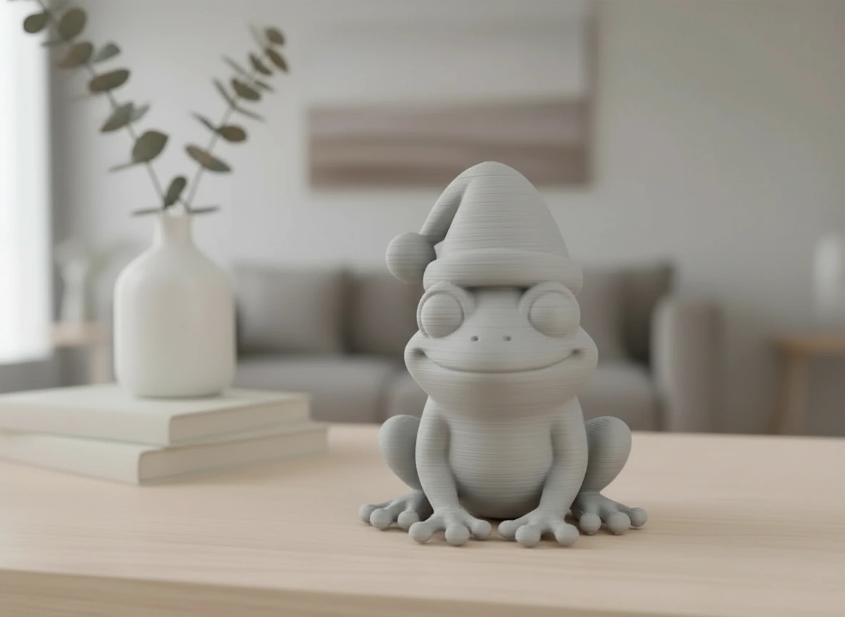 Figurină Decorativă Broască cu Căciulă, 5 cm - culoare Gri, imprimare 3D Vibecraft