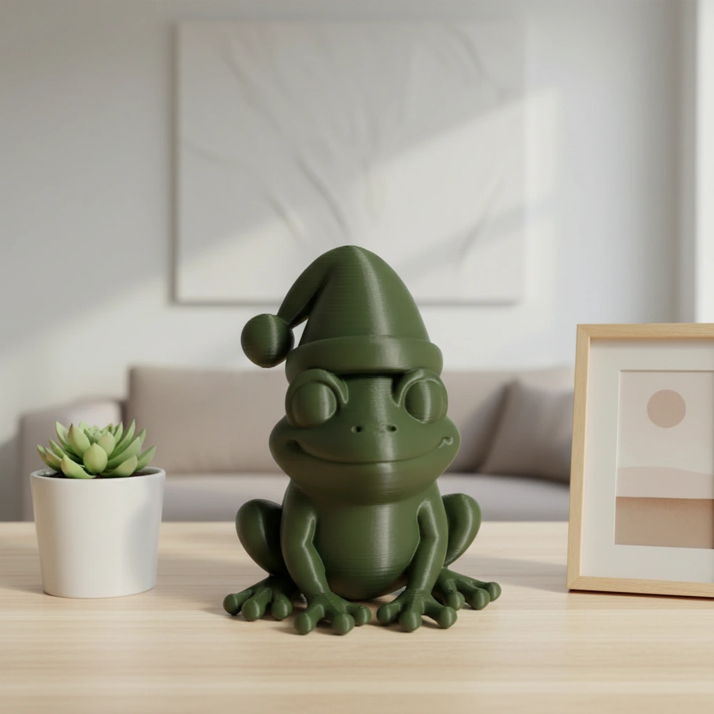 Figurină Decorativă Broască cu Căciulă, 5 cm - culoare Verde, imprimare 3D Vibecraft