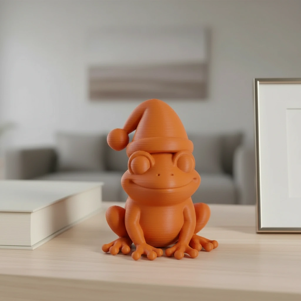 Figurină Decorativă Broască cu Căciulă, 5 cm - culoare Portocaliu, imprimare 3D Vibecraft