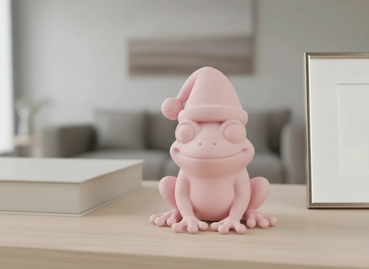 Figurină Decorativă Broască cu Căciulă, 5 cm - culoare Roz, imprimare 3D Vibecraft