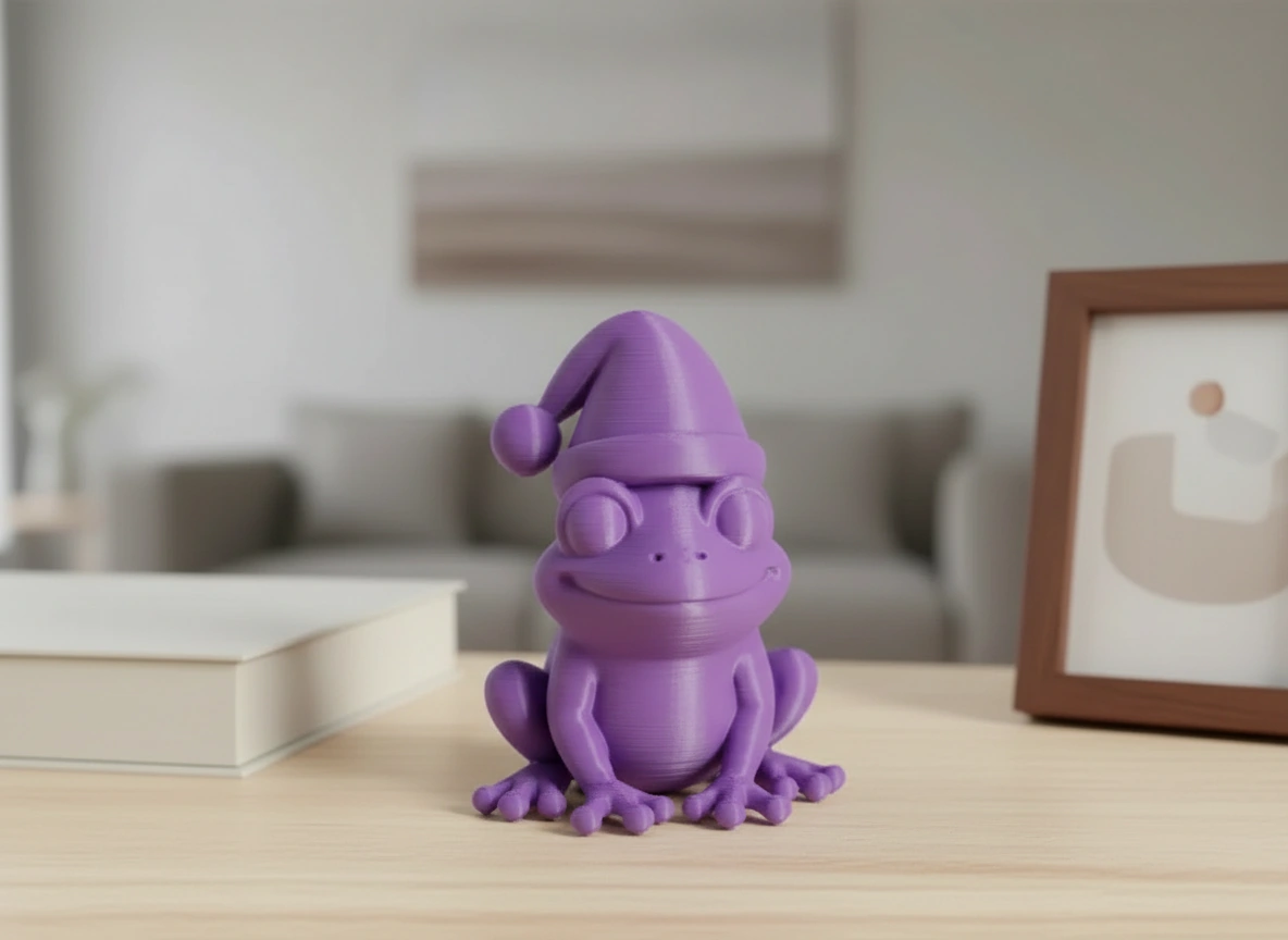 Figurină Decorativă Broască cu Căciulă, 5 cm - culoare Mov, imprimare 3D Vibecraft