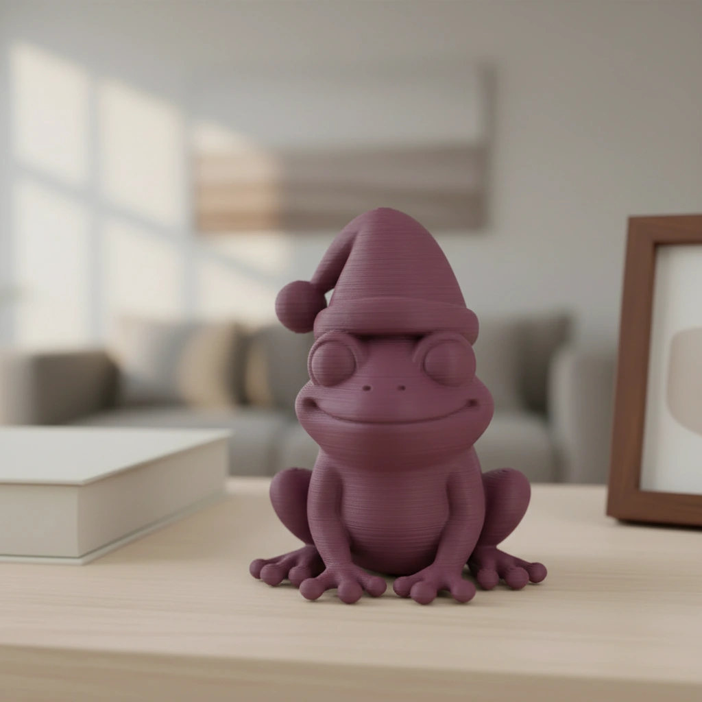 Figurină Decorativă Broască cu Căciulă, 5 cm - culoare Roșu, imprimare 3D Vibecraft