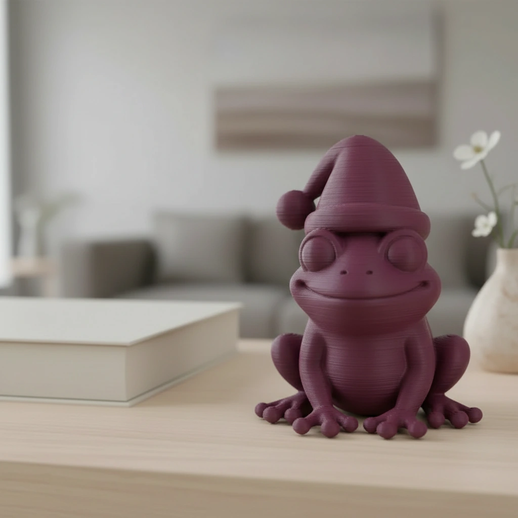 Figurină Decorativă Broască cu Căciulă, 5 cm - culoare Roșu, imprimare 3D Vibecraft