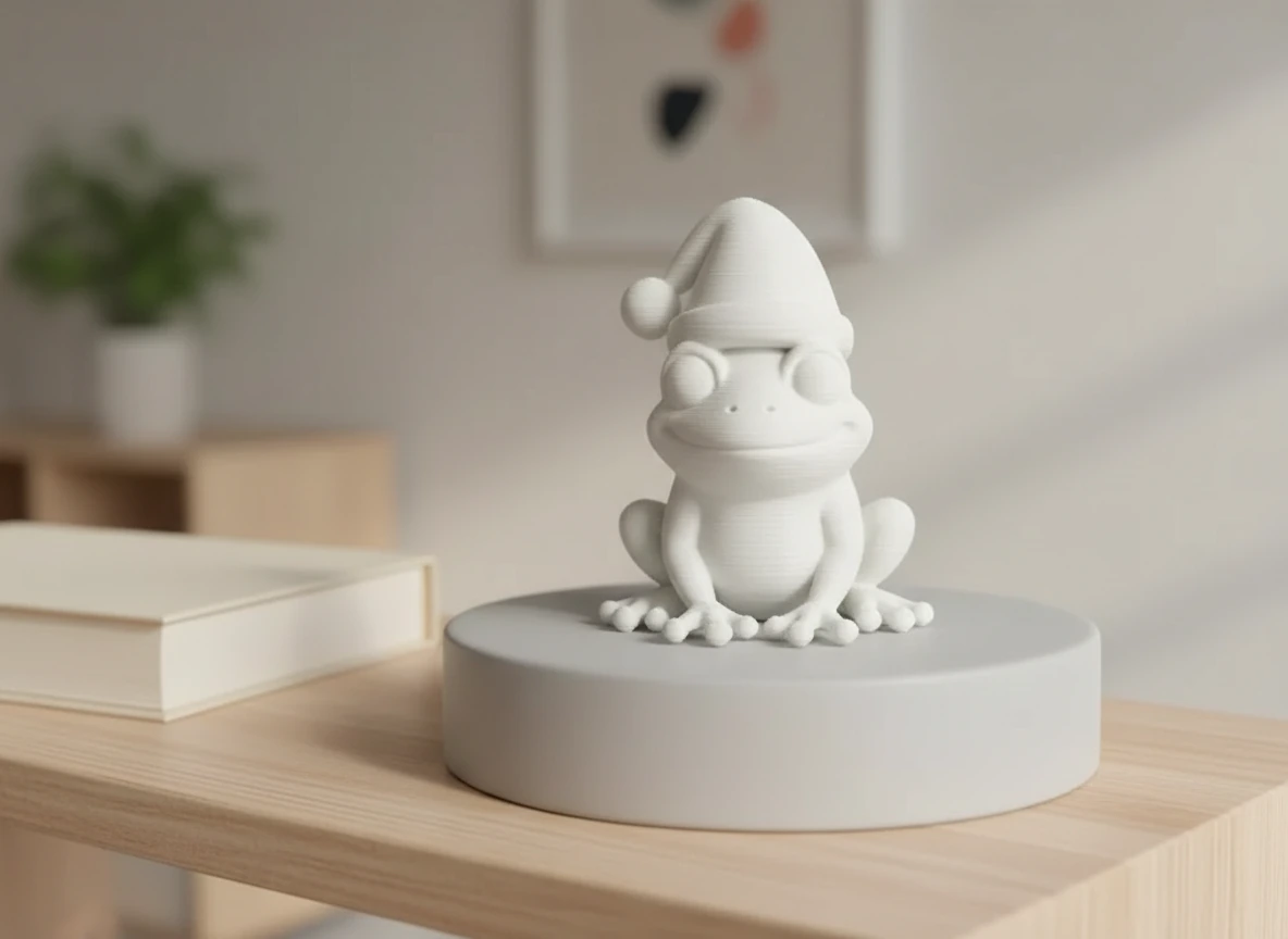 Figurină Decorativă Broască cu Căciuliță, Ornament Design Interior - culoare white scene, produs imprimat 3D Vibecraft
