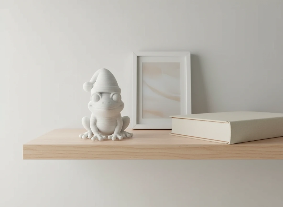 Figurină Decorativă Broască cu Căciuliță, Ornament Design Interior - culoare white studio, produs imprimat 3D Vibecraft