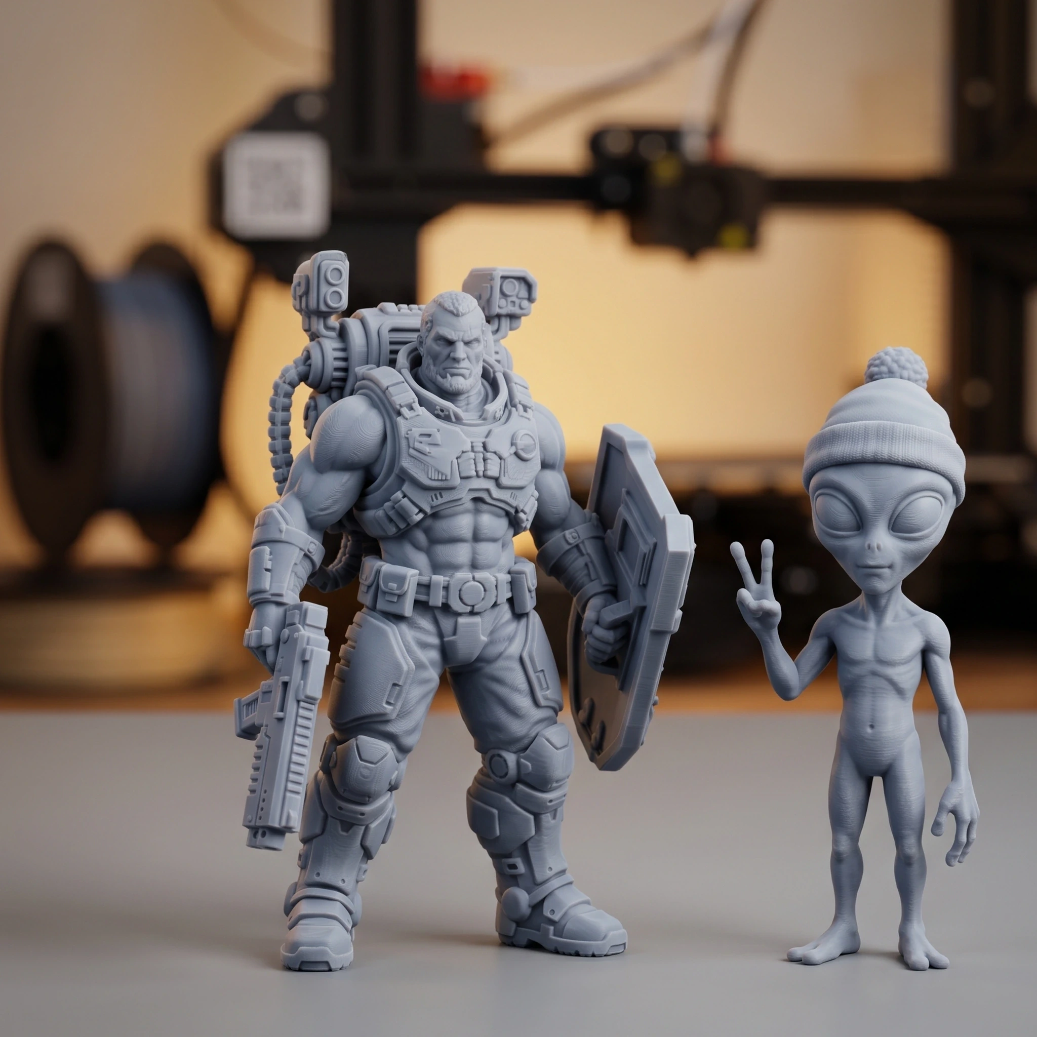 Figurina Alien Decorativa cu Caciula Festiva, Imprimata 3D, 7 cm - culoare group, produs imprimat 3D Vibecraft