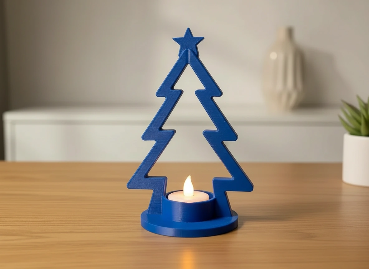 Mini Lampă de veghe LED decorativă în formă de brad stilizat - culoare Albastru, imprimare 3D Vibecraft