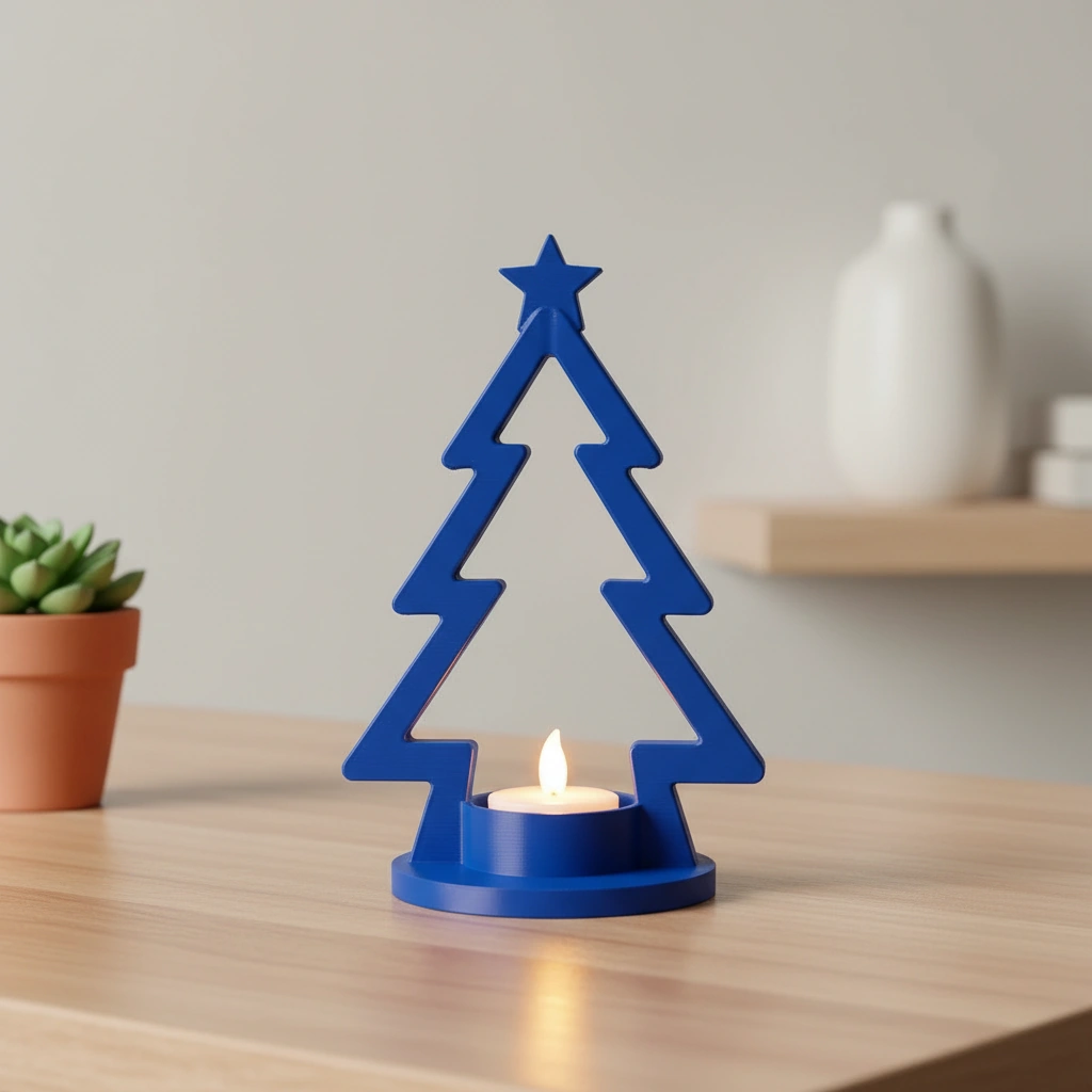 Mini Lampă de veghe LED decorativă în formă de brad stilizat - culoare Albastru, imprimare 3D Vibecraft
