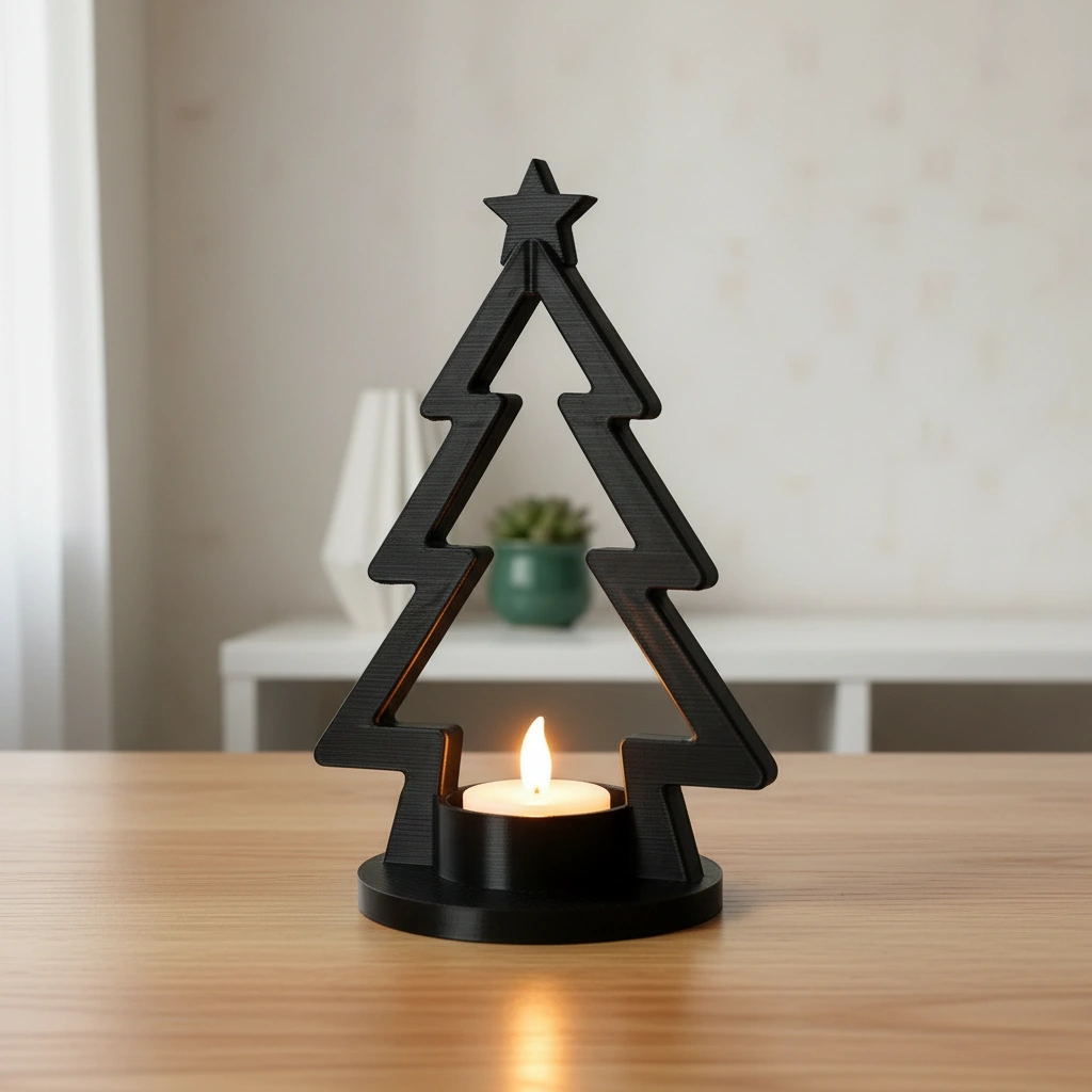 Mini Lampă de veghe LED decorativă în formă de brad stilizat - Negru compozit fibra de carbon, imprimare 3D Vibecraft