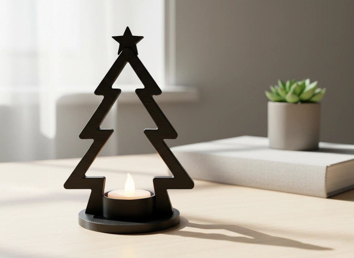 Mini Lampă de veghe LED decorativă în formă de brad stilizat - Negru compozit fibra de carbon, imprimare 3D Vibecraft