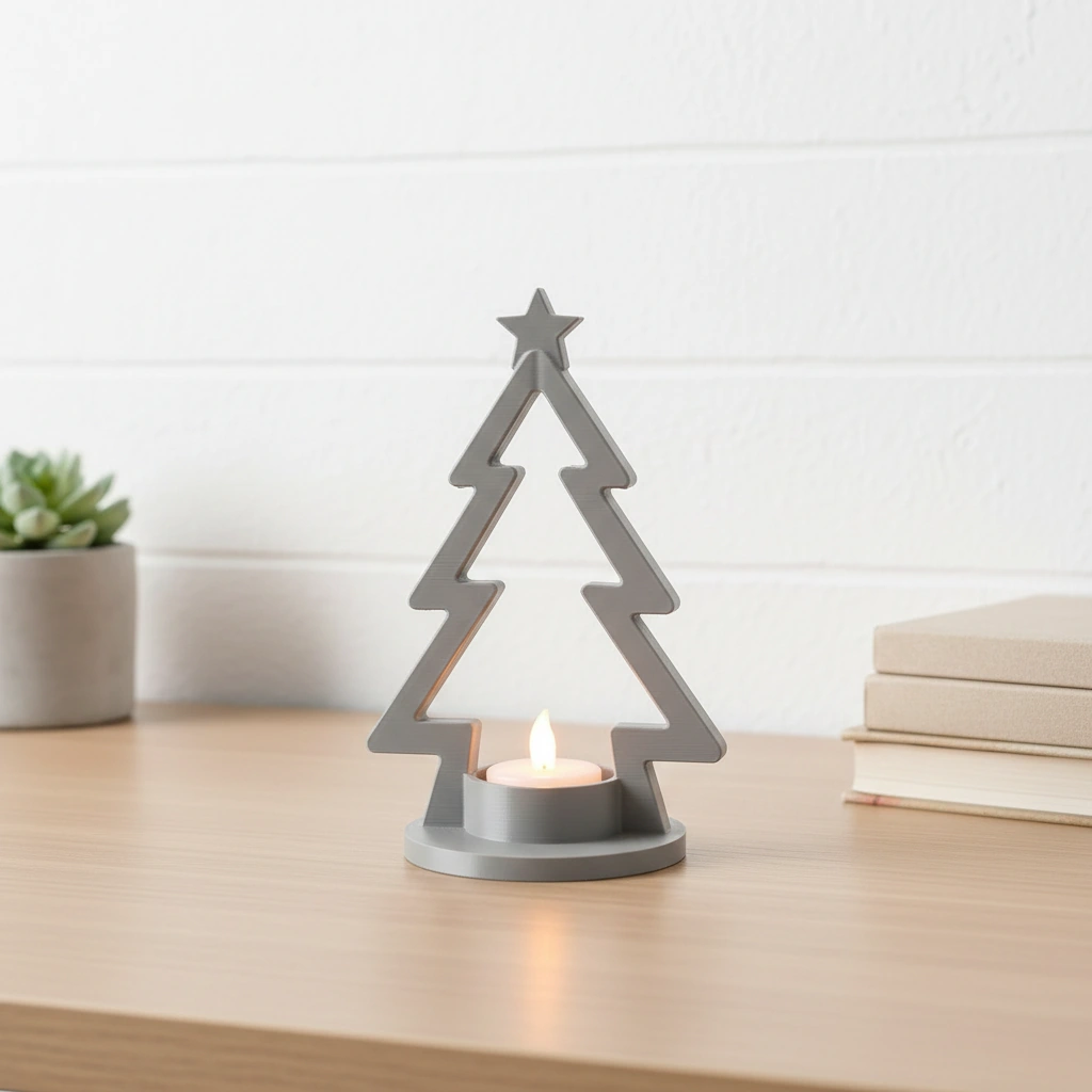 Mini Lampă de veghe LED decorativă în formă de brad stilizat - culoare Gri, imprimare 3D Vibecraft