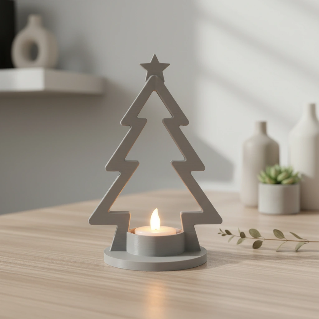 Mini Lampă de veghe LED decorativă în formă de brad stilizat - culoare Gri, imprimare 3D Vibecraft