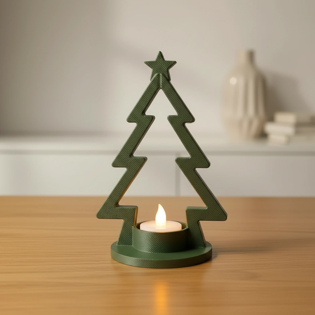 Mini Lampă de veghe LED decorativă în formă de brad stilizat - culoare Verde, imprimare 3D Vibecraft