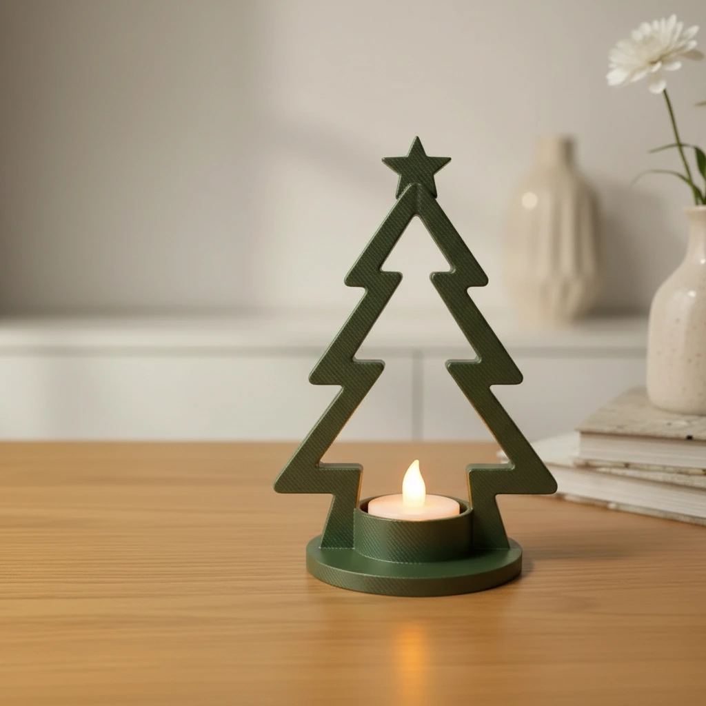 Mini Lampă de veghe LED decorativă în formă de brad stilizat - culoare Verde, imprimare 3D Vibecraft