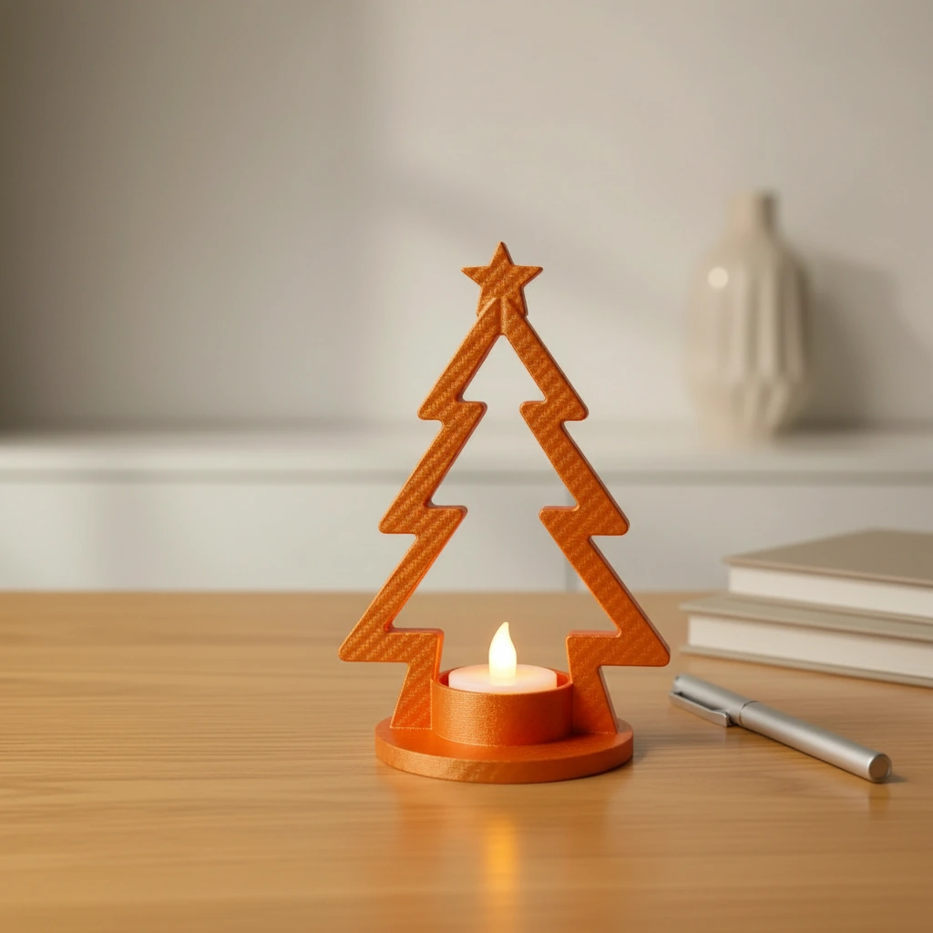 Mini Lampă de veghe LED decorativă în formă de brad stilizat - culoare Portocaliu, imprimare 3D Vibecraft