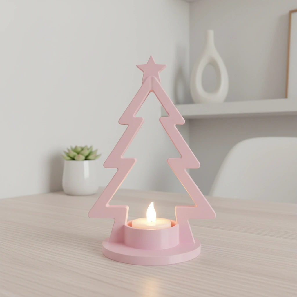 Mini Lampă de veghe LED decorativă în formă de brad stilizat - culoare Roz, imprimare 3D Vibecraft