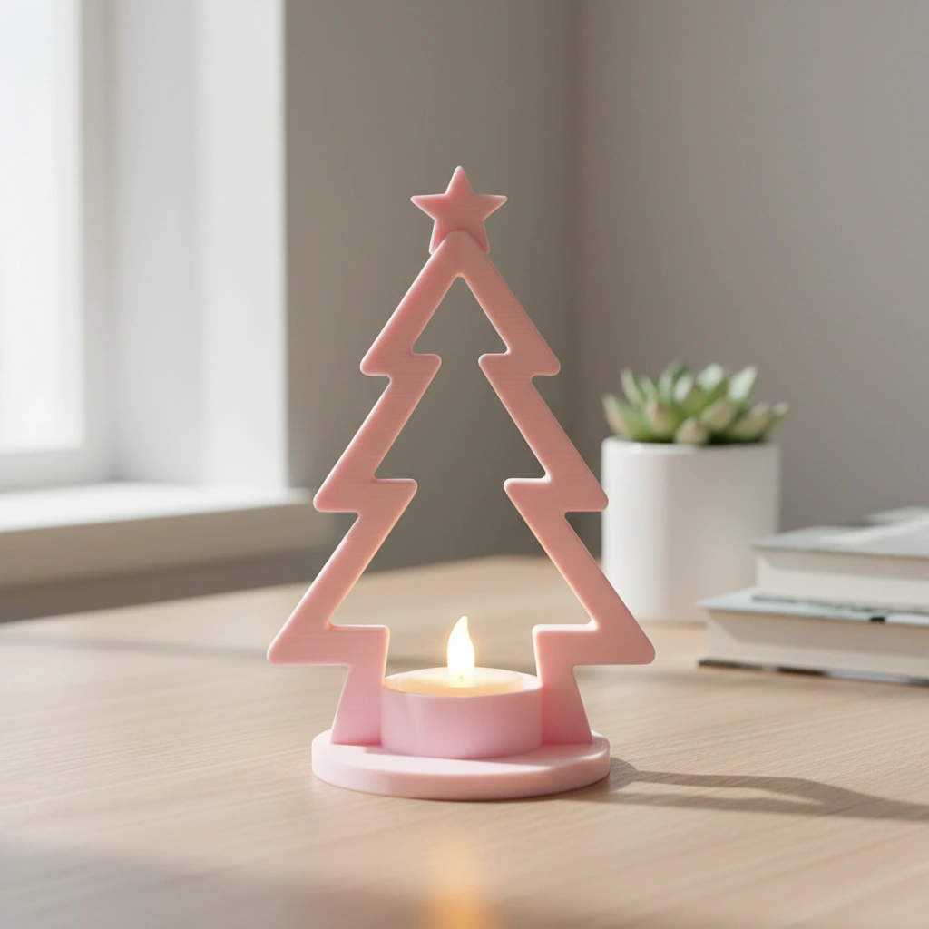 Mini Lampă de veghe LED decorativă în formă de brad stilizat - culoare Roz, imprimare 3D Vibecraft