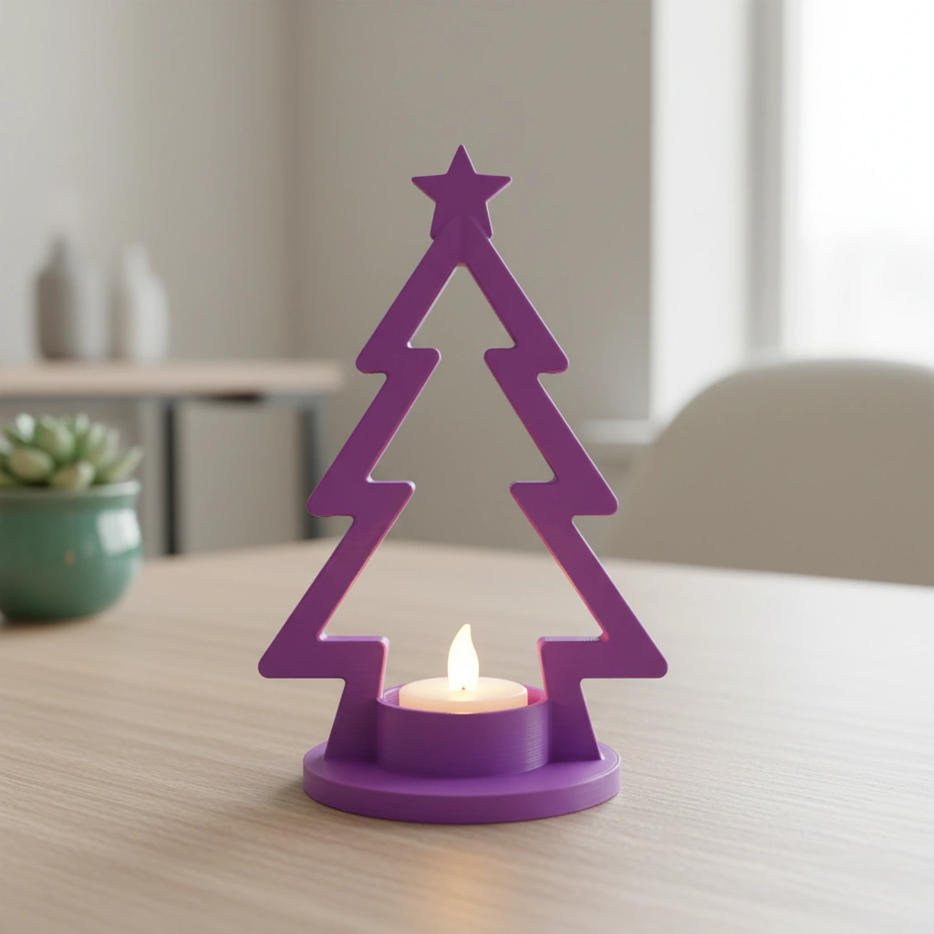 Mini Lampă de veghe LED decorativă în formă de brad stilizat - culoare Mov, imprimare 3D Vibecraft