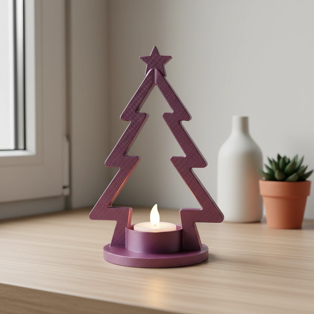 Mini Lampă de veghe LED decorativă în formă de brad stilizat - culoare Roșu, imprimare 3D Vibecraft