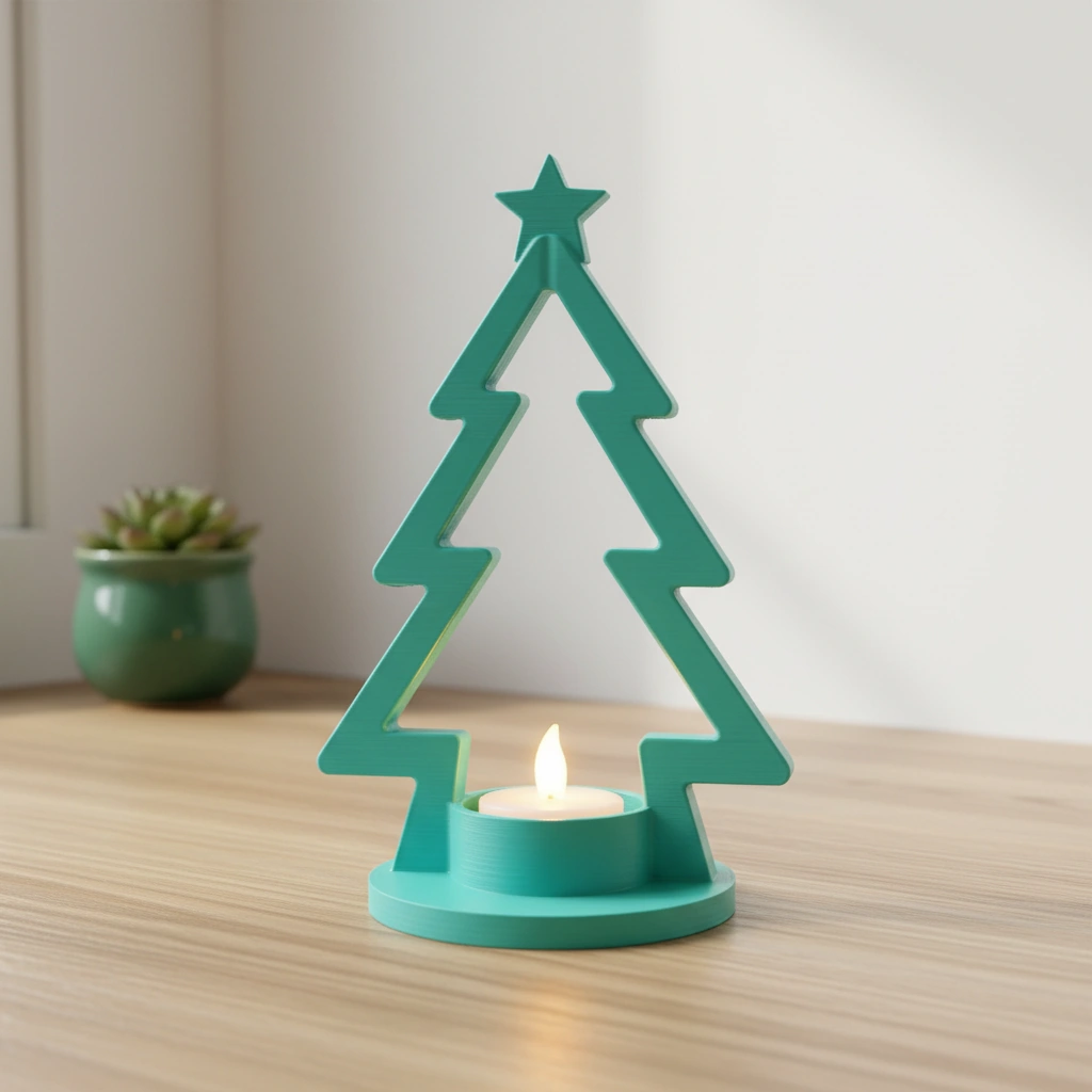 Mini Lampă de veghe LED decorativă în formă de brad stilizat - culoare Albastru verzui, imprimare 3D Vibecraft