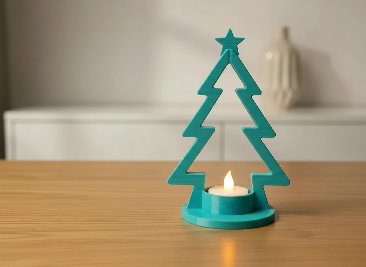 Mini Lampă de veghe LED decorativă în formă de brad stilizat - culoare Albastru verzui, imprimare 3D Vibecraft