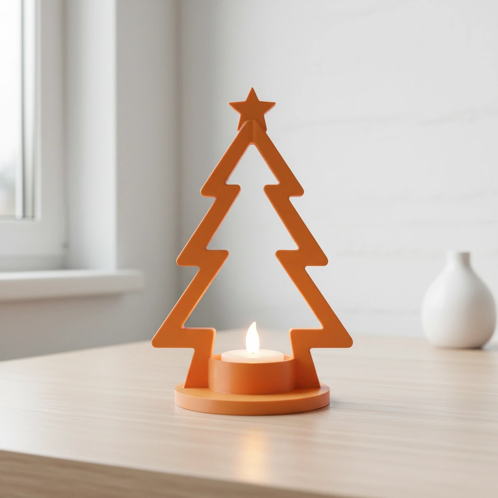 Mini Lampă de veghe LED decorativă în formă de brad stilizat - culoare vibecraft Mini Lampă de veghe LED decorativă în formă de brad stilizat orange lifestyle, produs imprimat 3D Vibecraft
