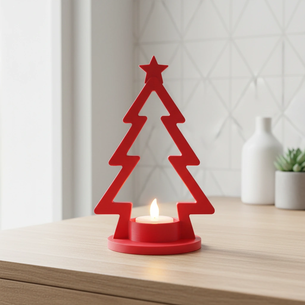Mini Lampă de veghe LED decorativă în formă de brad stilizat - culoare vibecraft Mini Lampă de veghe LED decorativă în formă de brad stilizat red lifestyle, produs imprimat 3D Vibecraft