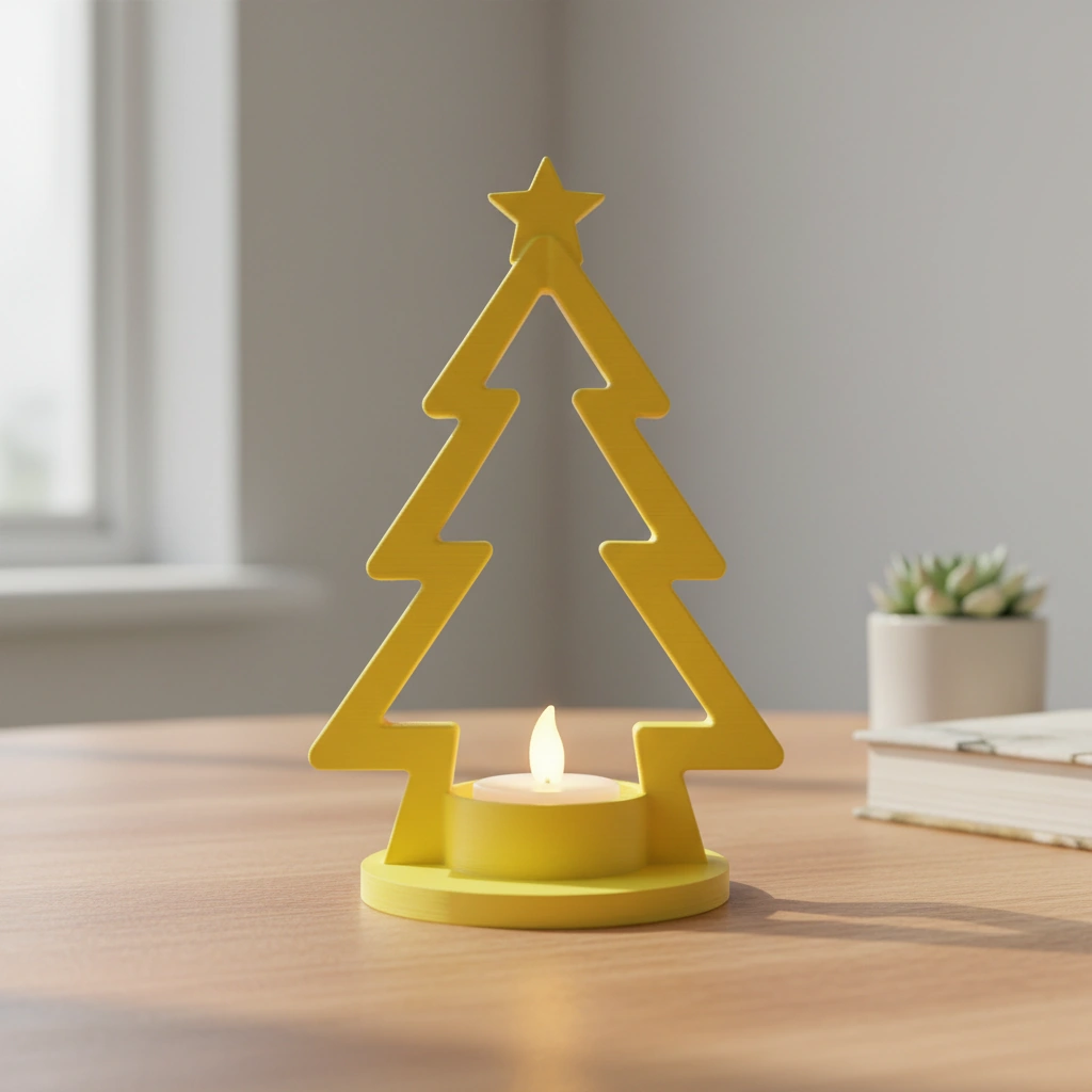 Mini Lampă de veghe LED decorativă în formă de brad stilizat - culoare vibecraft Mini Lampă de veghe LED decorativă în formă de brad stilizat yellow scene, produs imprimat 3D Vibecraft