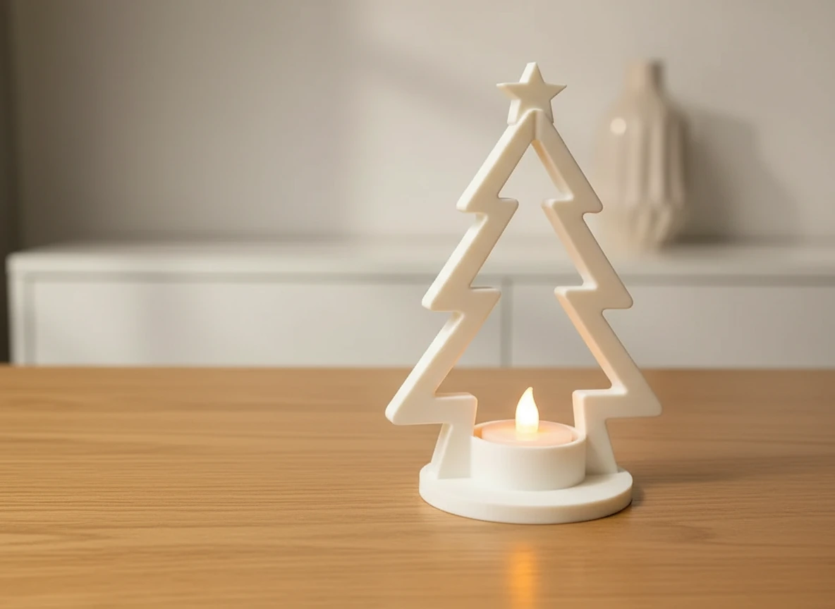 Mini Lampă de veghe LED decorativă în formă de brad stilizat - culoare white scene, produs imprimat 3D Vibecraft