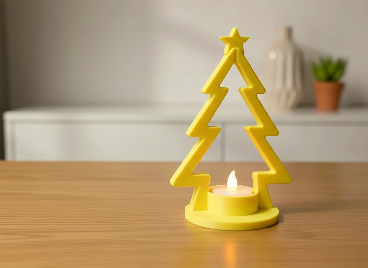 Mini Lampă de veghe LED decorativă în formă de brad stilizat - culoare Galben, imprimare 3D Vibecraft
