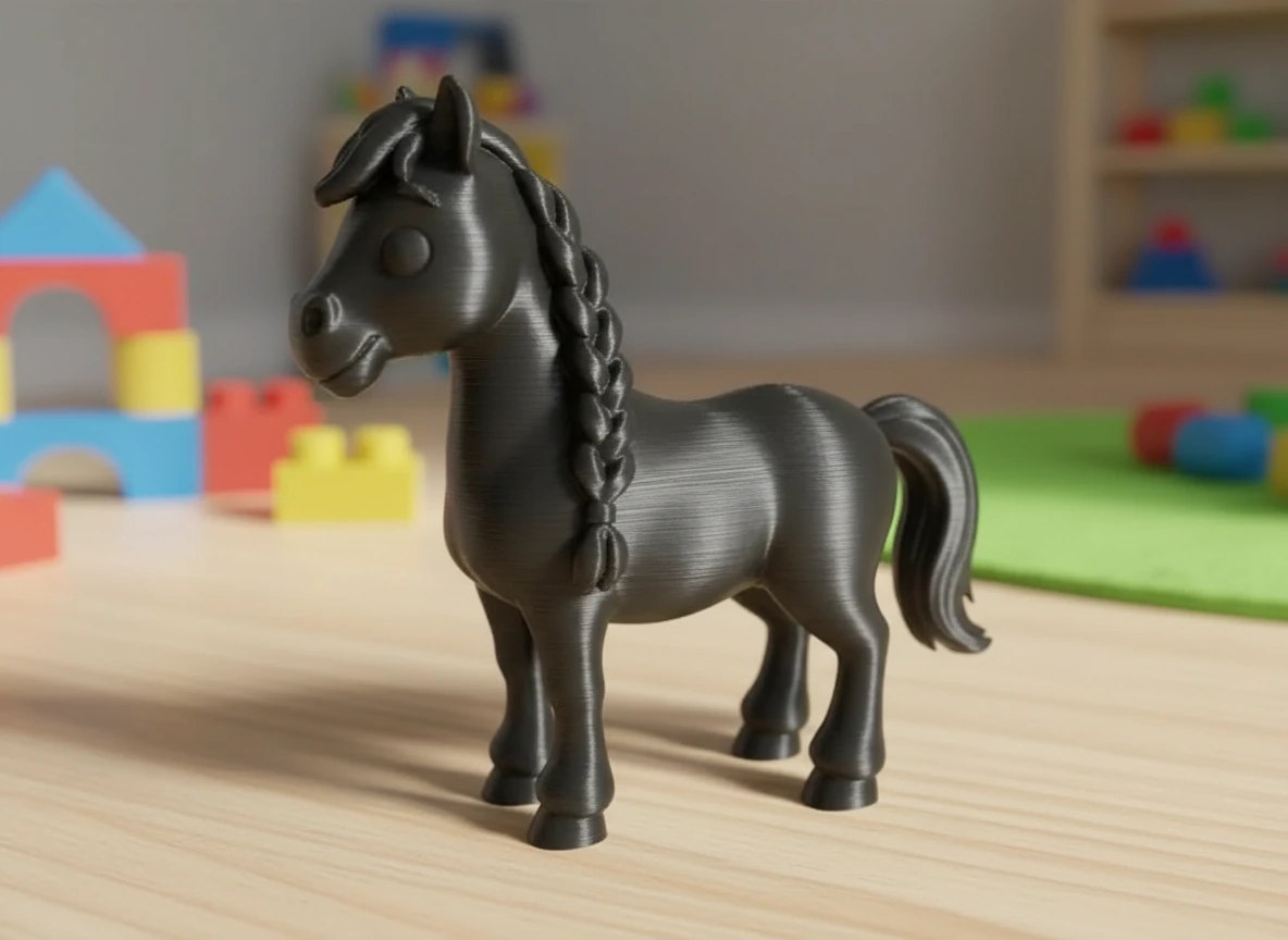 Figurină Cal cu Coamă Împletită, Imprimată 3D, Jucărie și Decor - culoare black scene, produs imprimat 3D Vibecraft