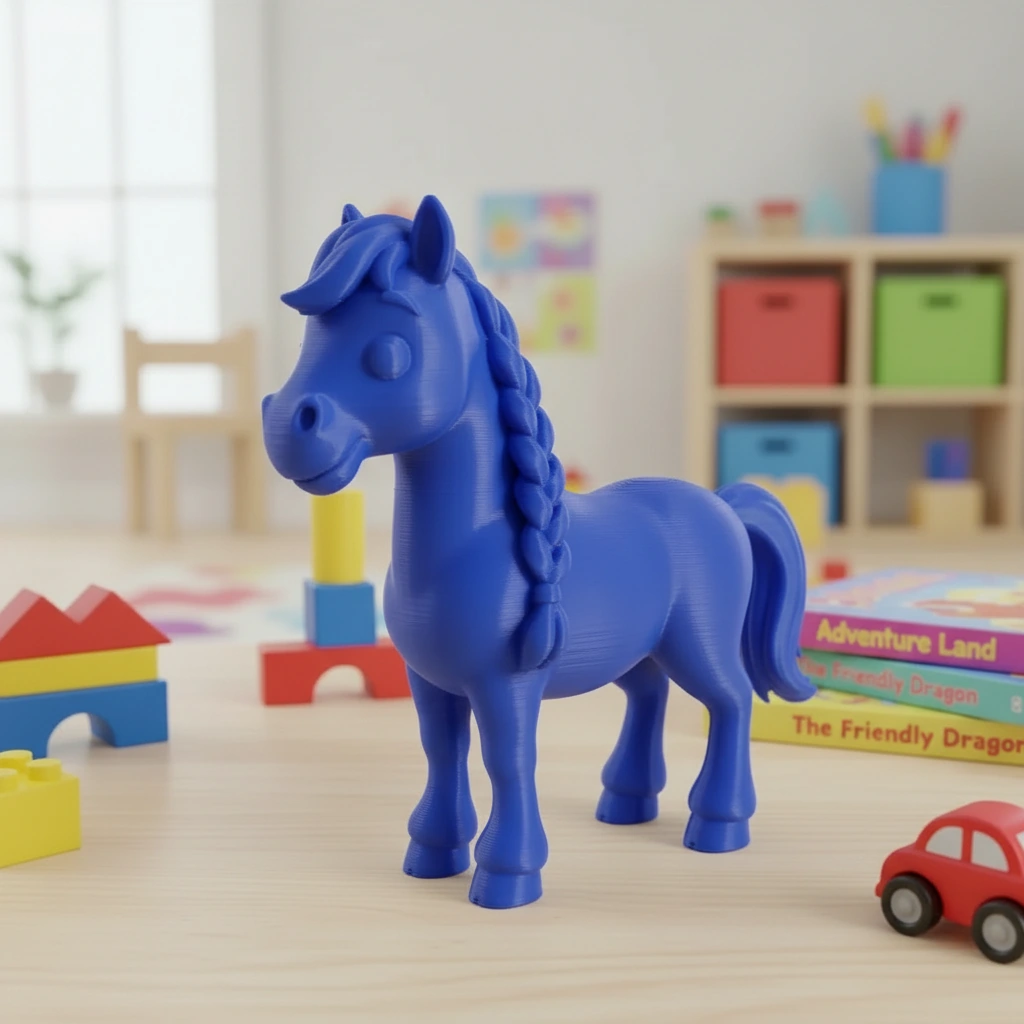 Figurină Cal cu Coamă Împletită Decorativă 7 cm - culoare Albastru, imprimare 3D Vibecraft