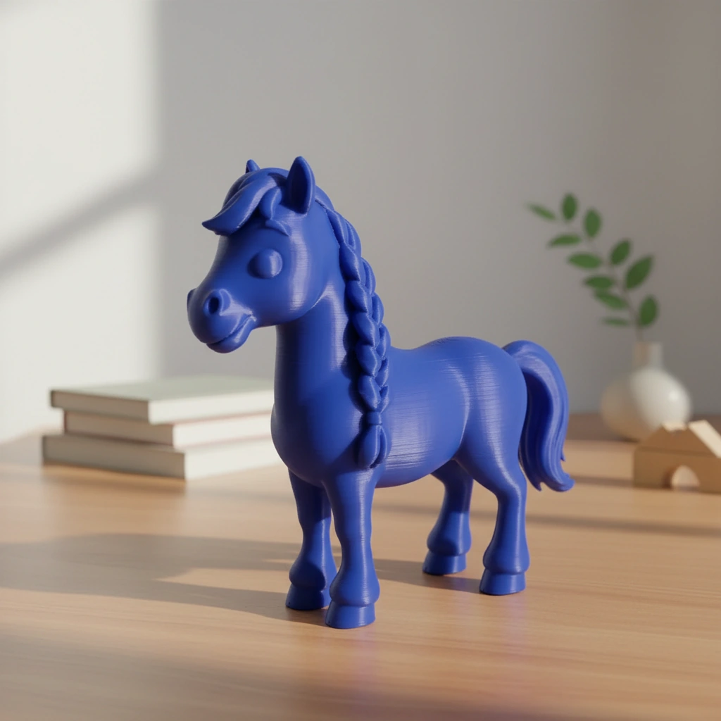 Figurină Cal cu Coamă Împletită Decorativă 7 cm - culoare Albastru, imprimare 3D Vibecraft