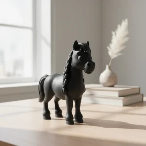 Figurină Cal cu Coamă Împletită, Imprimată 3D, Jucărie și Decor - Negru compozit mat, imprimare 3D Vibecraft