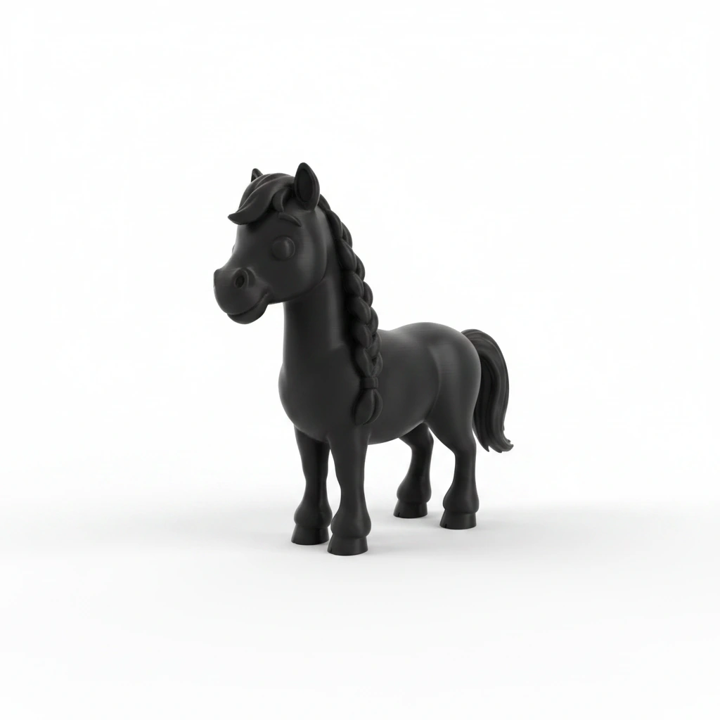 Figurină Cal cu Coamă Împletită, Imprimată 3D, Jucărie și Decor - Negru compozit mat, imprimare 3D Vibecraft
