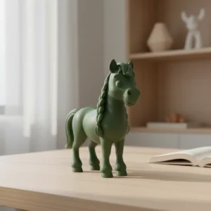 Figurină Cal cu Coamă Împletită, Imprimată 3D, Jucărie și Decor - Olive green compozit mat, imprimare 3D Vibecraft