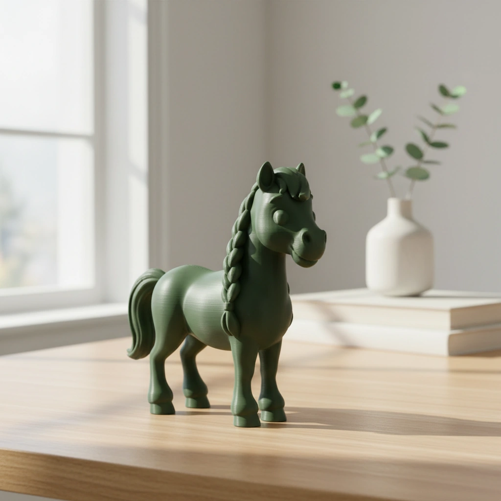 Figurină Cal cu Coamă Împletită, Imprimată 3D, Jucărie și Decor - Olive green compozit mat, imprimare 3D Vibecraft