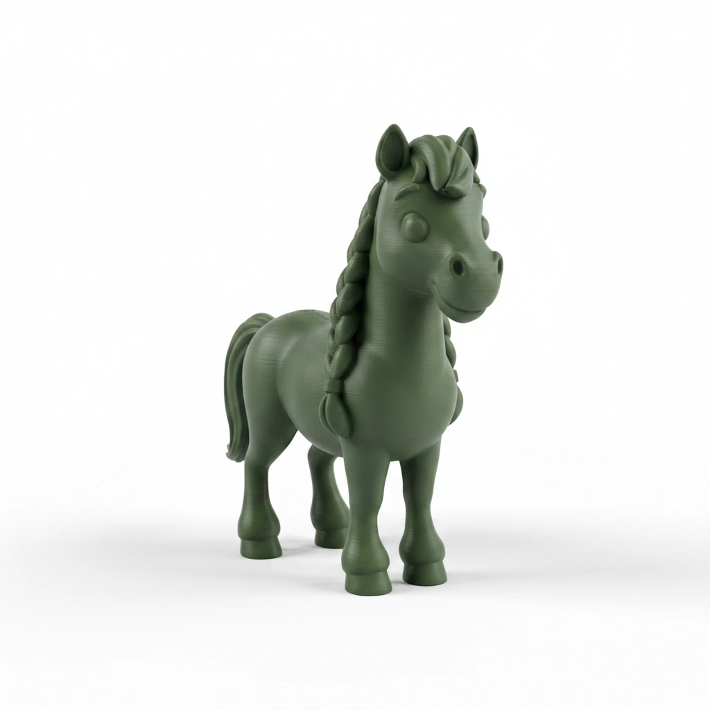 Figurină Cal cu Coamă Împletită, Imprimată 3D, Jucărie și Decor - Olive green compozit mat, imprimare 3D Vibecraft